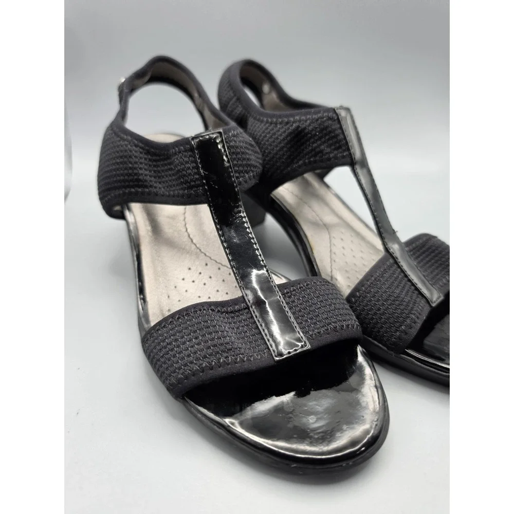LifeStride Women's Size 8 Black T-Strap Slingback Heels Stretch Comfort Sandals